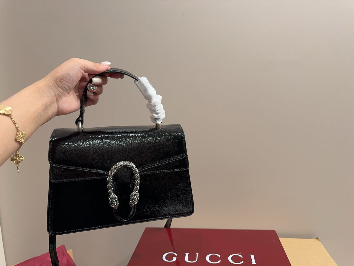 Gucci Glossy Black Handbag Crossbody 24x17cm